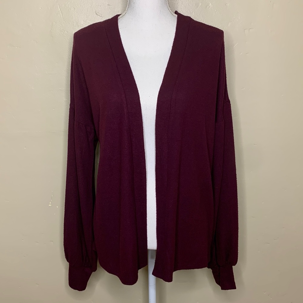 OLIVIA SKY Cardigan Plum Open Front Poets Drop Shoulder Sleeves Casual Large